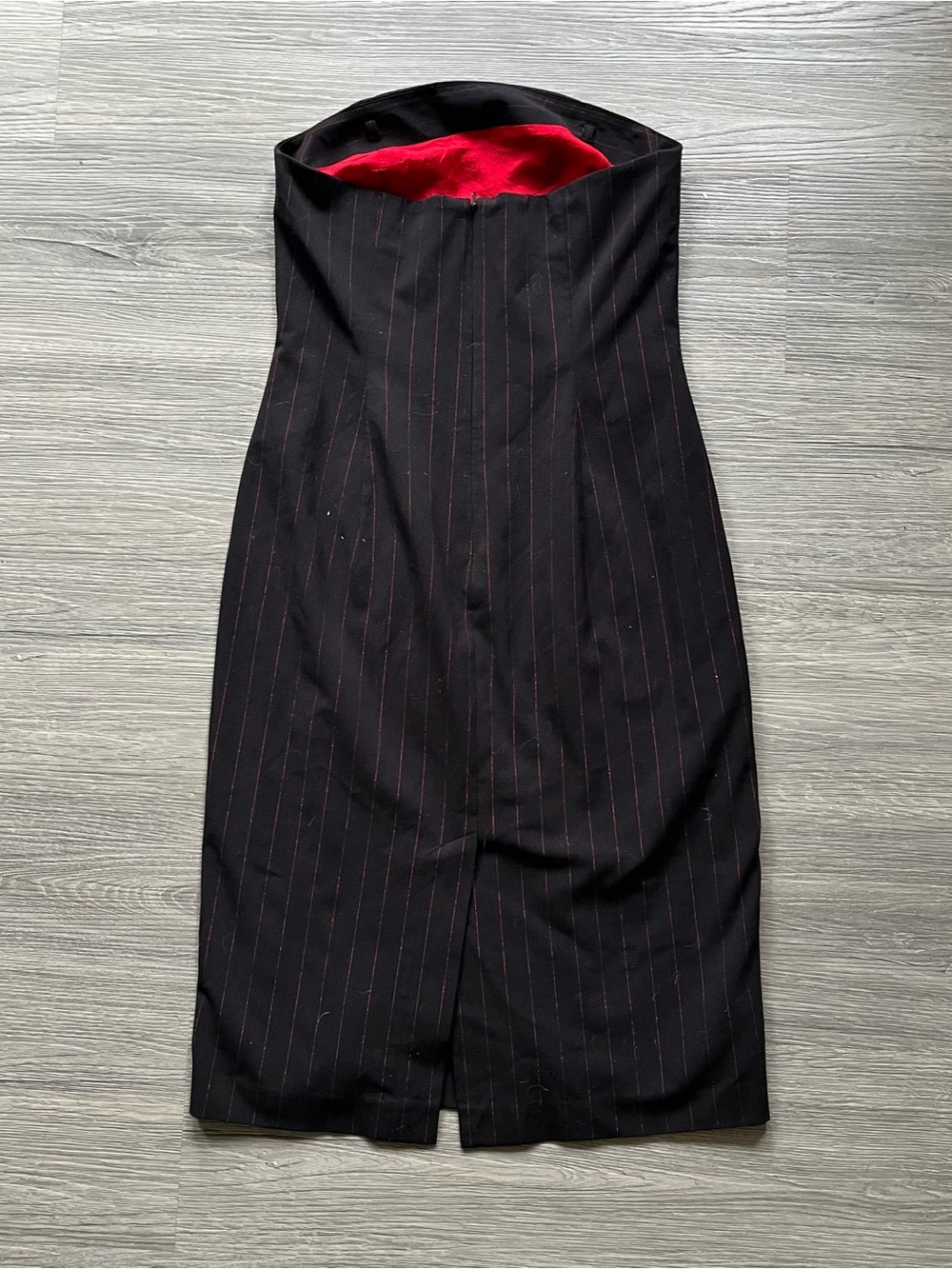 Y2K Black & Red Pinstripe Strapless Mini Dress - Picture 5 of 6